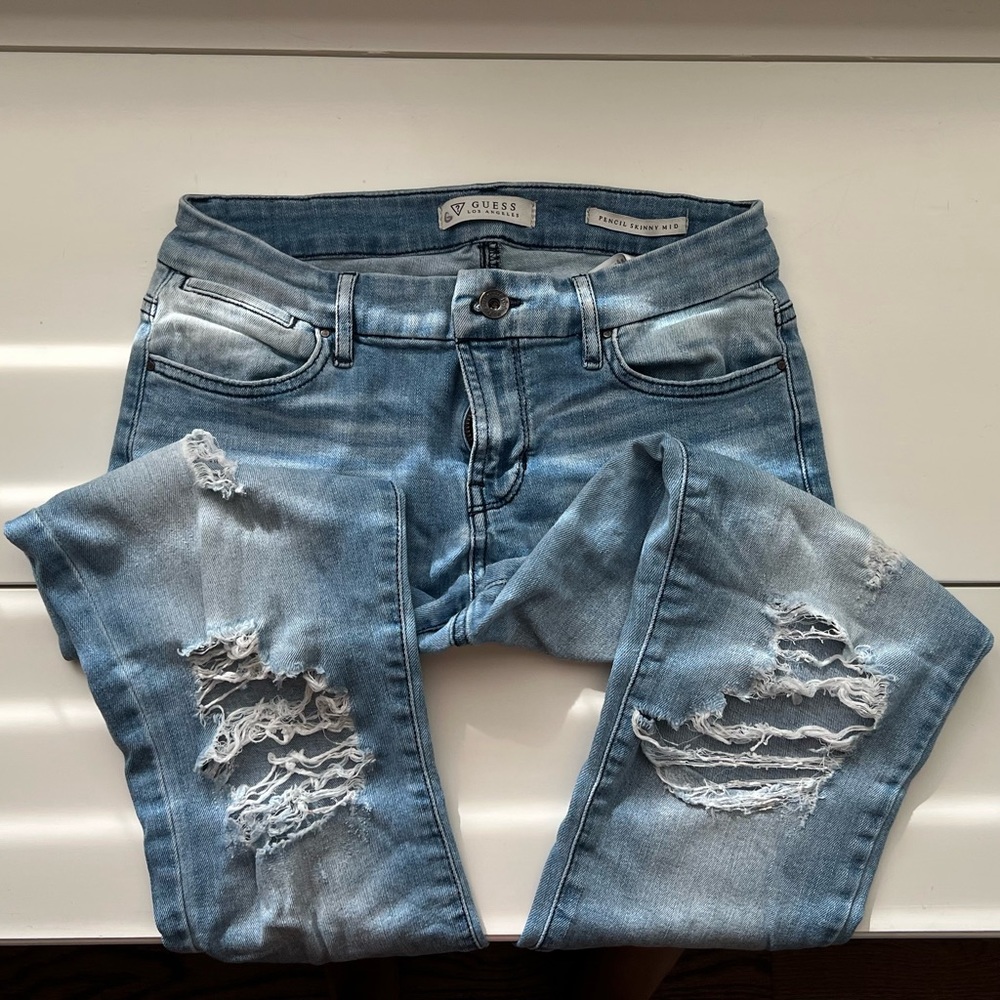 Guess Ripped Light Wash Blue Jeans